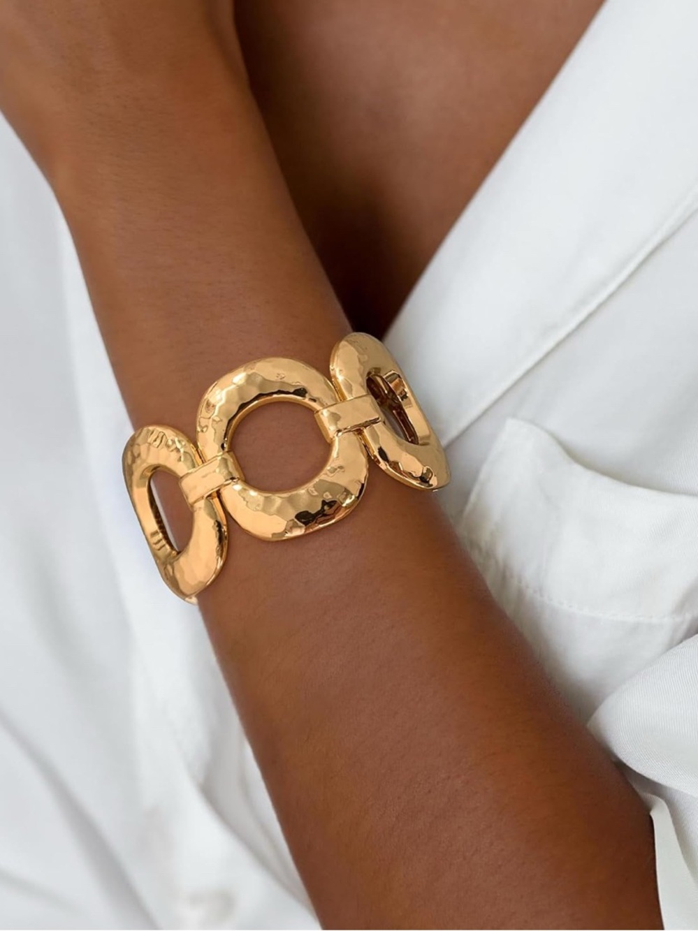 Statement Gold Hammered Link Bracelet